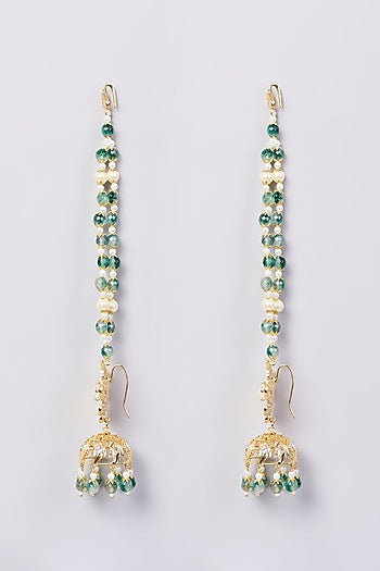Gold Finish Kundan Polki & Green Drop Layered Necklace Set