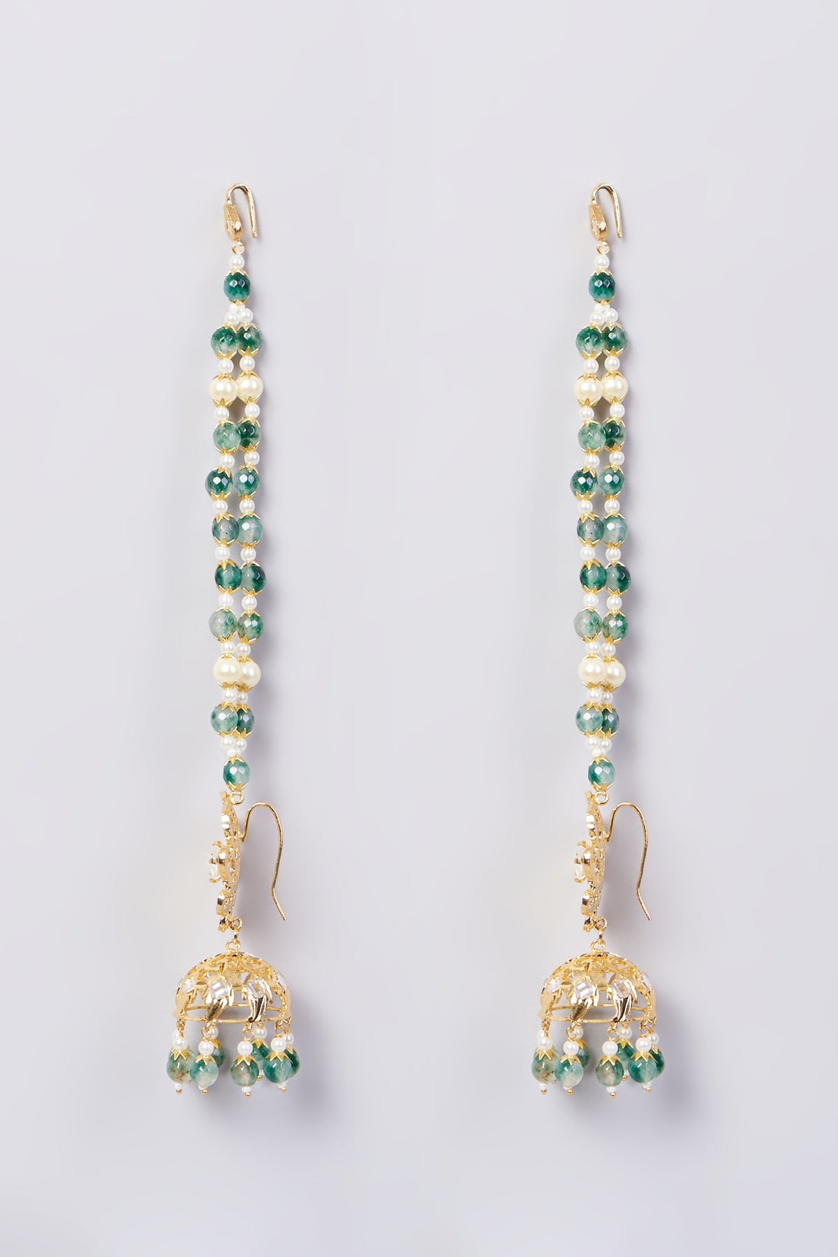 Gold Finish Kundan Polki & Green Drop Layered Necklace Set