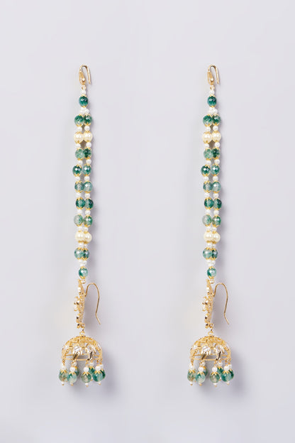 Gold Finish Kundan Polki & Green Drop Layered Necklace Set