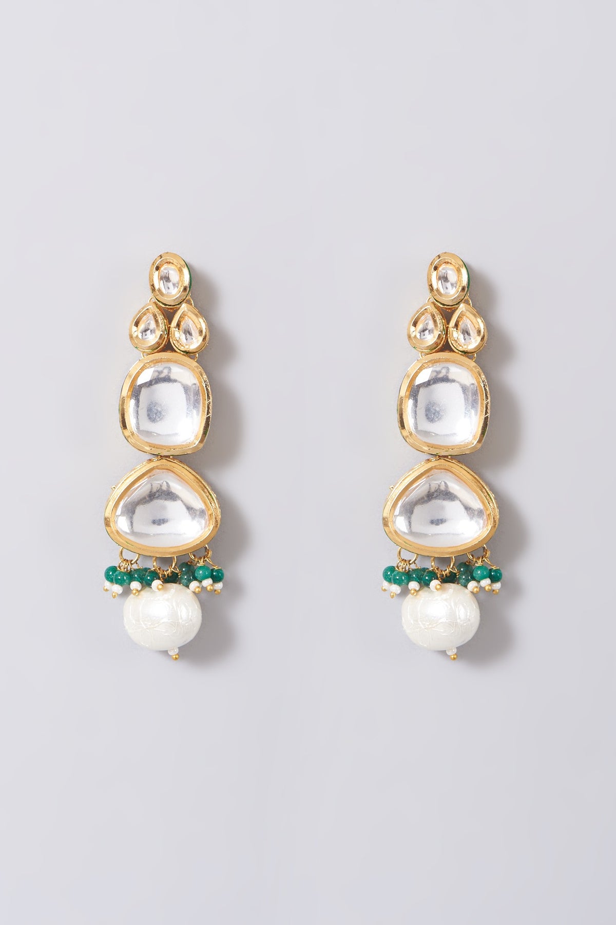Gold Finish Kundan Polki & Green Beaded Necklace Set