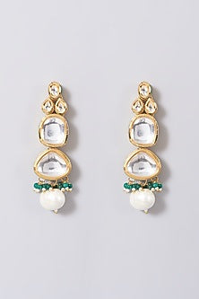 Gold Finish Kundan Polki & Green Beaded Necklace Set