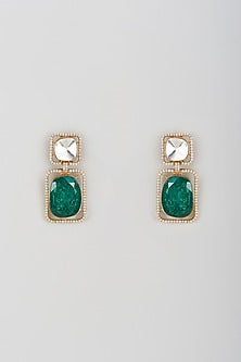 Gold Finish Kundan Polki & Green Stone Danglers Earrings