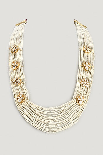 Gold Finish Kundan Polki & Pearl Mala
