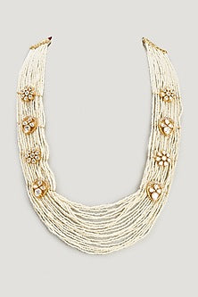 Gold Finish Kundan Polki & Pearl Mala