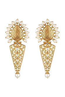 Gold Finish Kundan Polki & Pearl Earrings