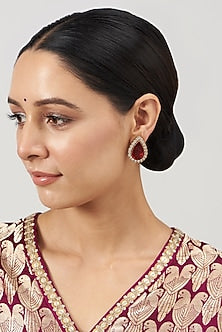 Gold Finish Kundan Polki & Ruby Synthetic Stone Stud Earrings
