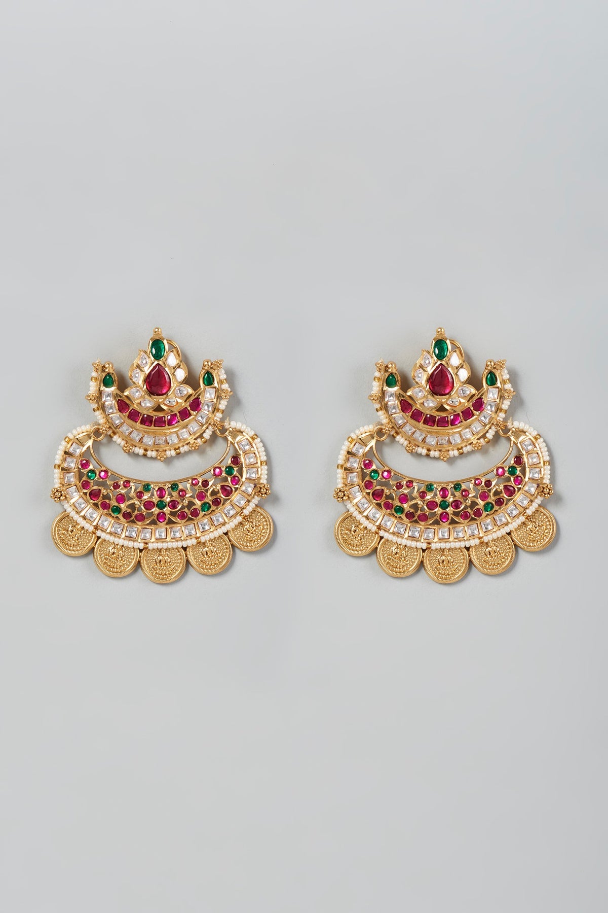 Gold Finish Kundan Polki & Multi-Colored Beaded Dangler Earrings