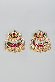 Gold Finish Kundan Polki & Multi-Colored Beaded Dangler Earrings