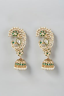 Gold Finish Pearl & Kundan Polki Dangler Earrings