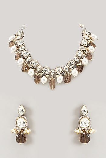 Two Tone Finish Kundan Polki Necklace Set