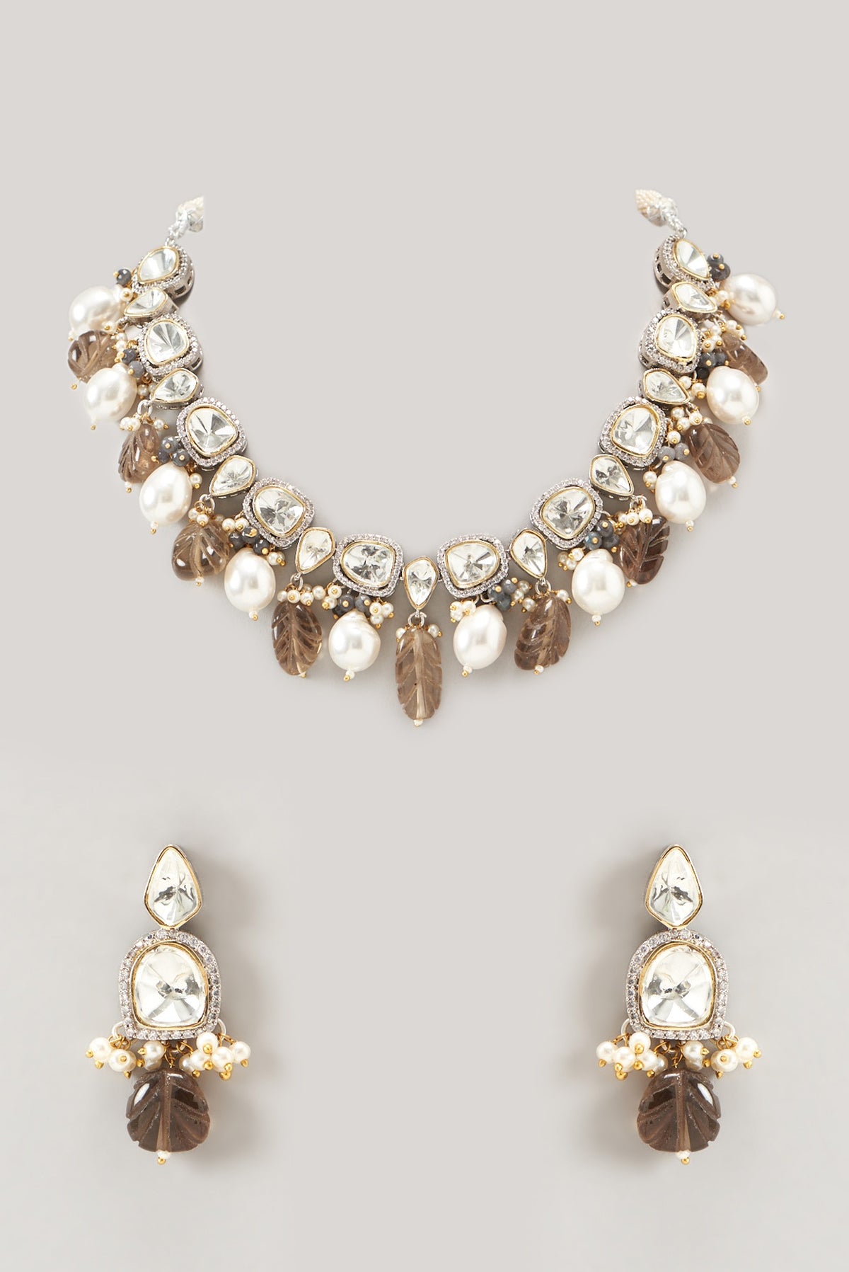 Two Tone Finish Kundan Polki Necklace Set