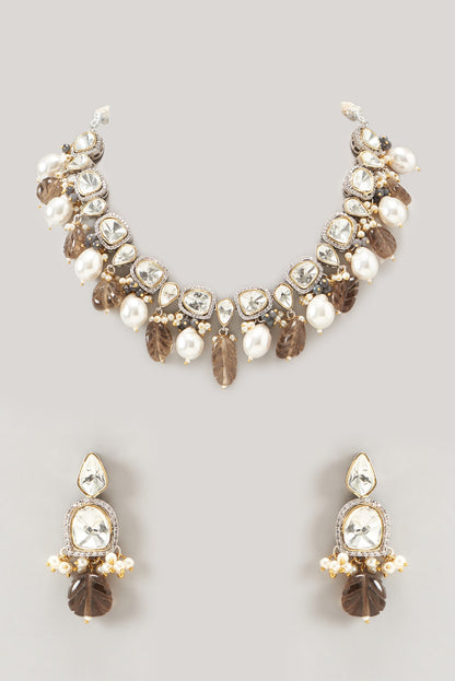 Two Tone Finish Kundan Polki Necklace Set