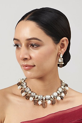 Two Tone Finish Kundan Polki Necklace Set