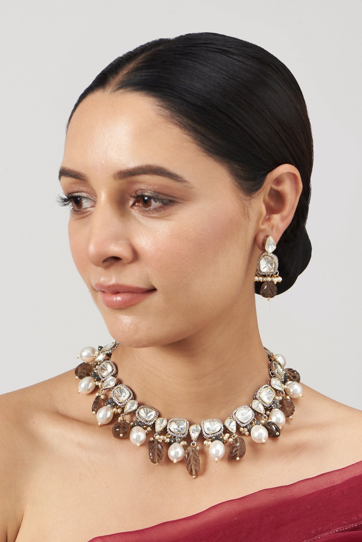 Two Tone Finish Kundan Polki Necklace Set