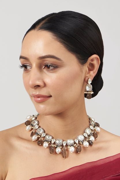 Two Tone Finish Kundan Polki Necklace Set
