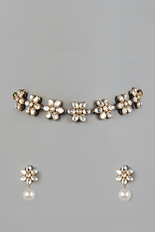 Gold Finish Kundan Polki Choker Necklace Set