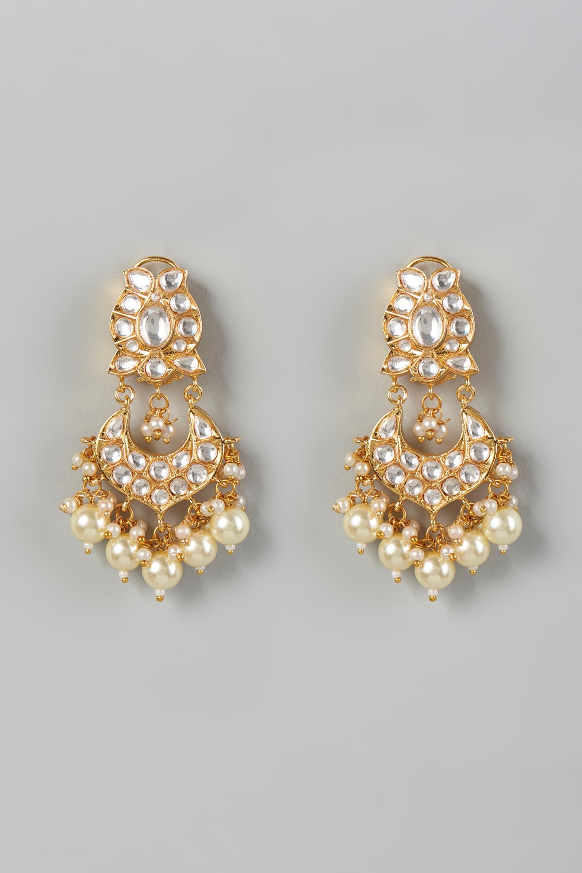 Gold Finish Kundan Polki & Pearl Dangler Earrings