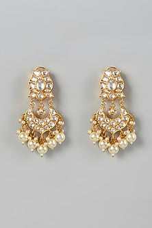 Gold Finish Kundan Polki & Pearl Dangler Earrings
