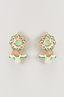 Gold Finish Kundan Polki & Multi-Colored Synthetic Stone Necklace Set