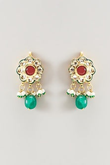 Gold Finish Kundan Polki & Red Synthetic Stone Choker Necklace Set