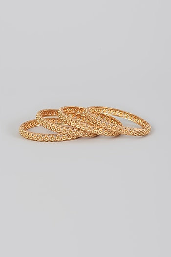 Gold Finish Temple Bangles (Set of 4)