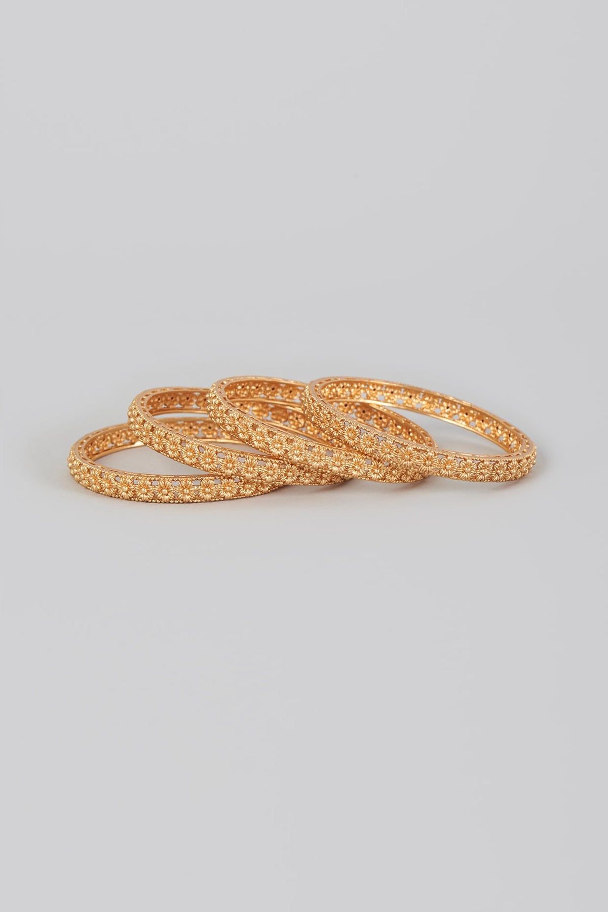 Gold Finish Temple Bangles (Set of 4)