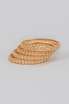 Gold Finish Temple Bangles (Set of 4)
