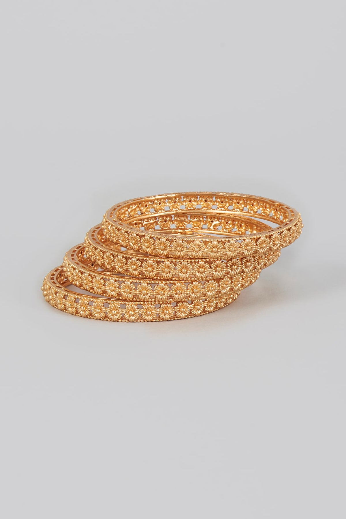 Gold Finish Temple Bangles (Set of 4)