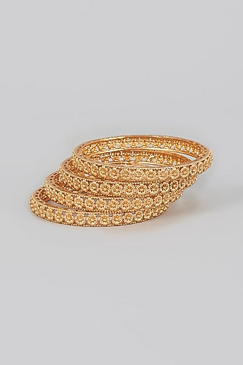 Gold Finish Temple Bangles (Set of 4)