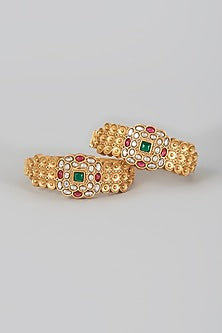 Gold Finish Kundan Polki Bangles (Set of 2)