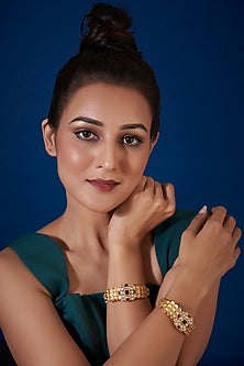 Gold Finish Kundan Polki Bangles (Set of 2)