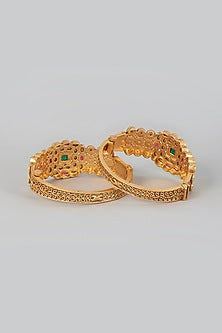 Gold Finish Kundan Polki Bangles (Set of 2)