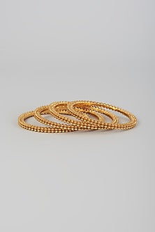 Gold Finish Kundan Polki Temple Bangles (Set Of 4)