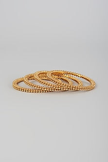 Gold Finish Kundan Polki Temple Bangles (Set Of 4)