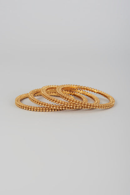 Gold Finish Kundan Polki Temple Bangles (Set Of 4)
