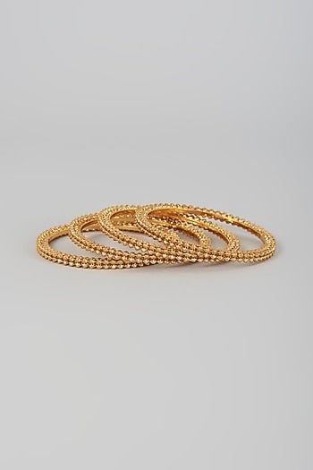 Gold Finish Kundan Polki Temple Bangles (Set Of 4)