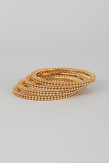 Gold Finish Kundan Polki Temple Bangles (Set Of 4)