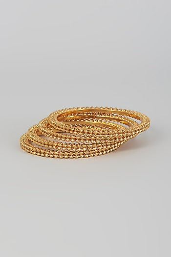 Gold Finish Kundan Polki Temple Bangles (Set Of 4)