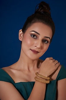 Gold Finish Temple Bangles (Set of 2)