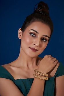 Gold Finish Temple Bangles (Set of 2)