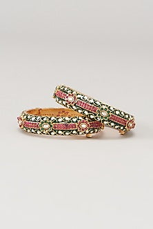 Gold Finish Multi-Colored Stone Enameled Bangles (Set of 2)