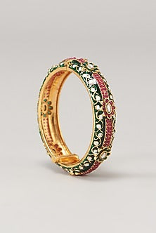 Gold Finish Multi-Colored Stone Enameled Bangles (Set of 2)