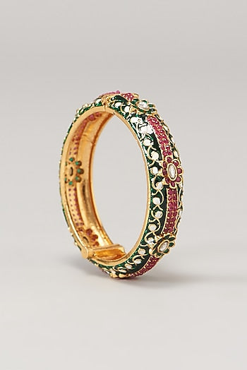 Gold Finish Multi-Colored Stone Enameled Bangles (Set of 2)
