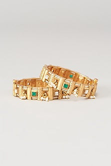 Gold Finish Multi-Colored Stone Enameled Bangles (Set of 2)