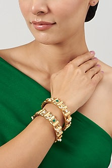 Gold Finish Multi-Colored Stone Enameled Bangles (Set of 2)