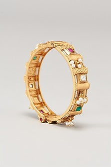 Gold Finish Multi-Colored Stone Enameled Bangles (Set of 2)