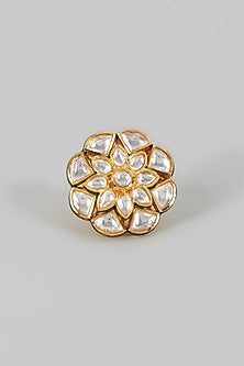 Gold Finish Kundan Polki Ring