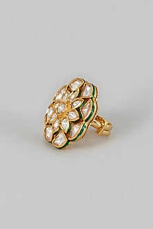 Gold Finish Kundan Polki Ring