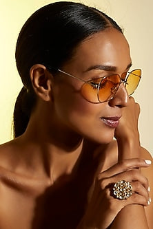 Gold Finish Kundan Polki Ring
