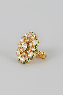 Gold Finish Kundan Polki Ring